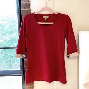 NWT Burberry Nova Check 3/4 Sleeve Tee